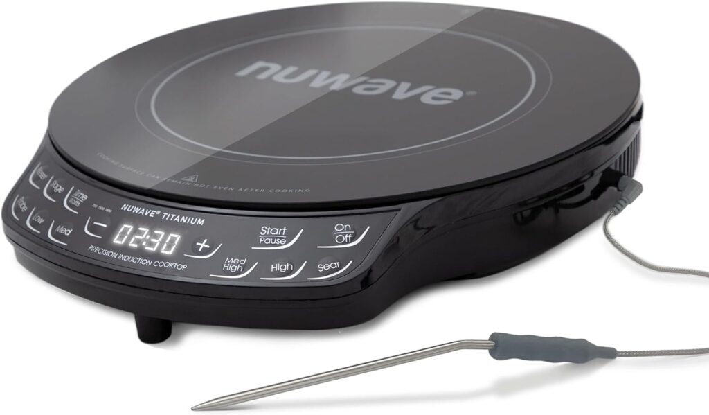 Nuwave Upgraded Induction Cooktop, 3 Wattage Control, Patented Digital Temp Probe, 8”Large Heating Coil, 12”Shatter-Proof Ceramic Glass,106 Temps-Ctrl