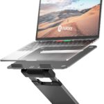 Nulaxy Height Adjustable Laptop Stand for Desk, Dual Foldable Aluminum Computer Riser, Pull Out Design Ergonomic Sit to Notebook Holder Convertor, Compatible with All 10-17″ Laptops, Tablets, Gray