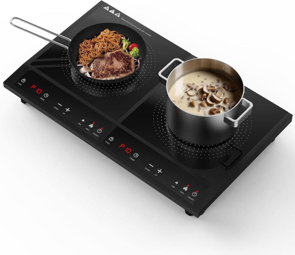 Double Induction Cooktop,Zopehan Portable Induction Cooker with 2 Burner Independent Control,Ultrathin Body,10 Temperature,1800W-Multiple Power Levels,3 Hour Timer,Safety Lock