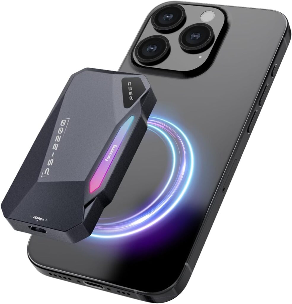 500GB Magnetic Portable SSD,2050MB/s Type-C USB 3.2 Gen 2×2 External SSD,4K ProRes Record and Store,Aluminum alloy,RGB Touch Lighting,External Solid State Drive for iPhone15/16/Android/PC/Mac -PS2200