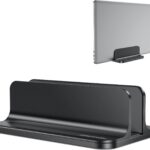 OMOTON Vertical Laptop Stand Holder, Desktop Aluminum Stand for MacBook with Adjustable Dock Size, Fits All MacBook, Surface, Chromebook and Gaming Laptops (Up to 17.3 inches),Black