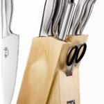 Knife Set, 8 Piece German Stainless Steel Hollow Handle Manual Knife Sharpener Forged Kitchen Knives Set with Oak Wooden Block Gift