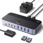 UGREEN 2-in 7-Out USB 3.0 Switch, USB Switcher for 2 Computers Sharing USB A & C Devices (4USB-A + 3USB-C), USB Switches Sharing Keyboard and Mouse with Controller, USB-C Male Adapter, Power Adapter