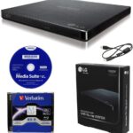 Produplicator LG BP60NB10 Portable 6X Ultra HD 4K Blu-ray Burner External Drive with CyberLink Software, 25GB M-DISC BD-R, and USB Cable – Burns CD DVD BD DL BDXL Discs
