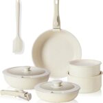 Sweetcrispy 12 pcs Pots and Pans Set, Nonstick Kitchen Induction Cookware Suit with Detachable Handle, Dishwasher Oven Safe, Milky White