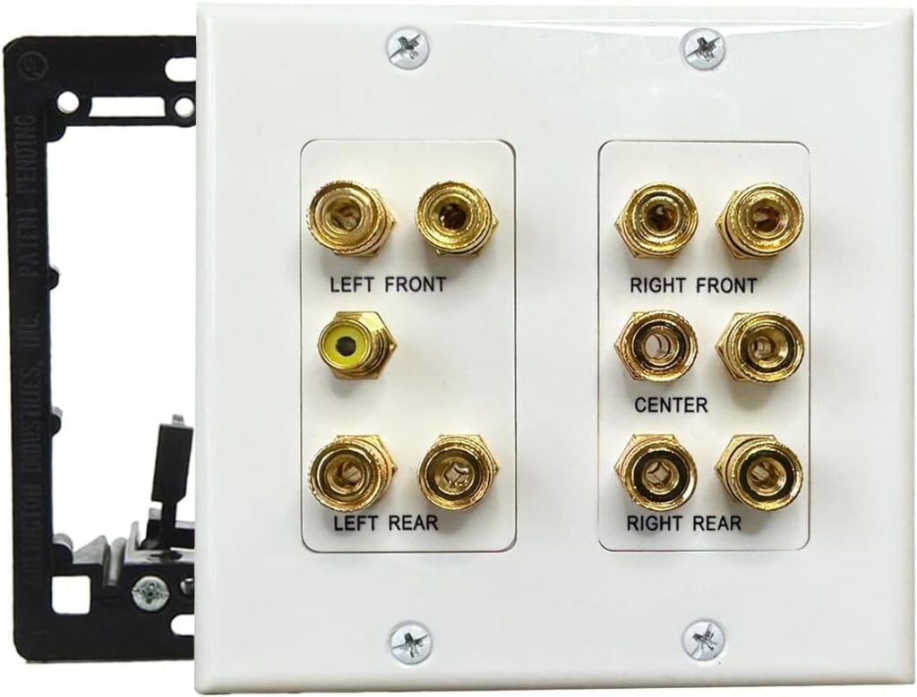 5.1 Speaker Wall Plate, Home Theater, 1 RCA, Gold Plated Binding Posts