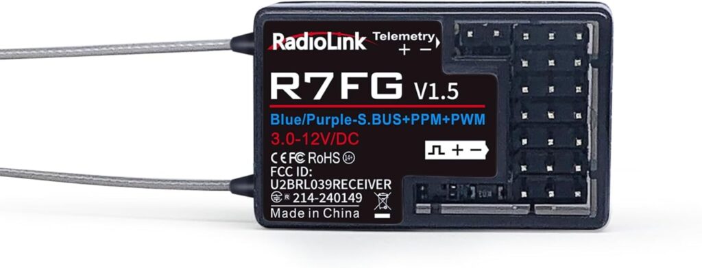 Radiolink R7FG 7 Channels RC Gyro Receiver, Voltage Telemetry Long Range Control, Water-Splash Proof for RC Crawler Drifting Car, Boat, Works for 2.4Gh Radio Controller RC8X/RC4GS V3/RC6GS V3/T8S/T8FB