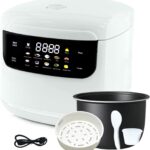 2L Mini Protable Rice Cooker,5 Cups Cooked/3 Cups Uncooked, 400W Non-Stick Rice Maker, 24 hours Timer Delay, 10 Functions, Fast Cooker,White