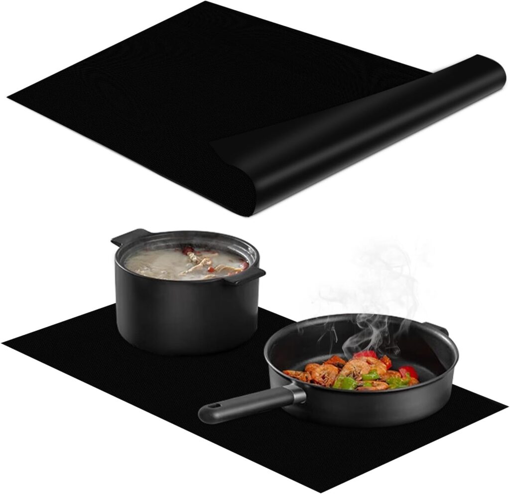 KitchenRaku 20.8×24 inch Large Induction Cooktop Protector Mat heat-resistant up to 572°F (300°C), Electric (Magnetic) Stove Burner Covers Antiscratch as Glass Top Stove Cover or Electric Stove Top
