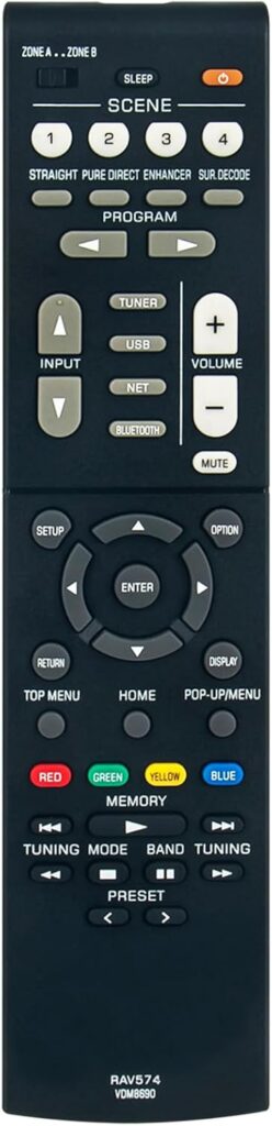 RAV574 VDM8690 Replacement Remote Control Applicable for Yamaha AV Receiver RX-V4A RX-V4ABL RXV4A RXV4ABL YHT-5960U YHT-5960UBL YHT5960U YHT5960UBL
