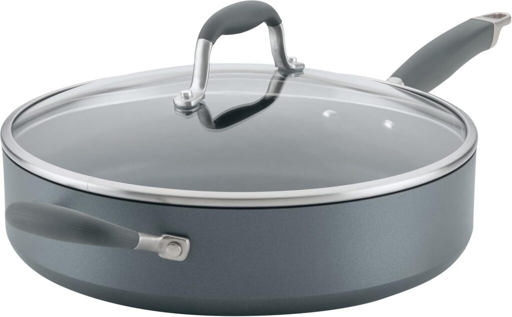 Anolon Advanced Home Hard Anodized Nonstick Sauté Pan with Helper Handle and Lid, 5 Quart – Moonstone