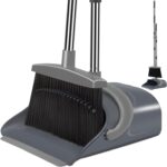 Broom and Dustpan Set, Dust pan with Long Handle, Broom with Dustpan Combo Set, Broom and Dustpan for Home, Indoor or Outdoor Cleaning Tool (Deep Gray&Light Gray)
