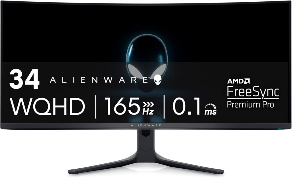 Alienware AW3423DWF Curved QD-OLED Gaming Monitor – 34-inch Quantum Dot OLED 0.1Ms 165Hz 21:9 Curved Display, 99.3% DCI-P3 Color Gamut, VESA DisplayHDR True Black 400, AMD FreeSync Premium Pro – Black