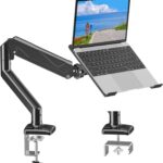MOUNTUP Laptop Stand for Desk, Adjustable Aluminum Laptops Arm Mount for 14-17 Inch Notebook & 32″ Monitor, Laptops Arm for Desk Support for 2.2-19.8lbs, 2-in-1 Laptop Desk Mount with Clamp/Grommet