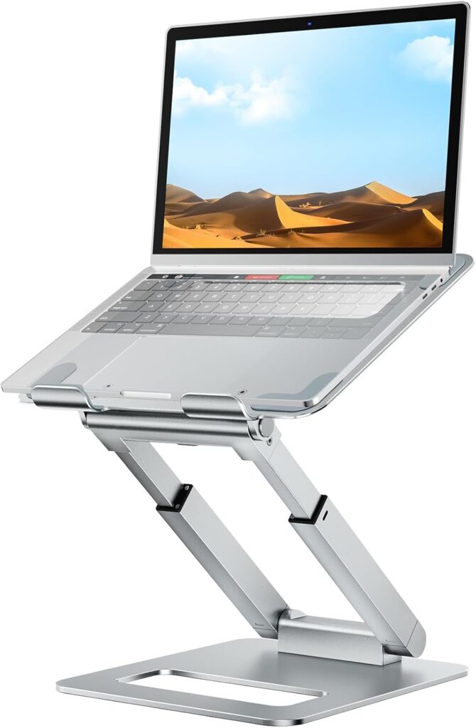 tounee Laptop Stand for Desk Adjustable Height, Telescopic Computer Stand with Pull Out Design Ergonomic Laptop Riser Fits All Laptops 10-17″-Silver