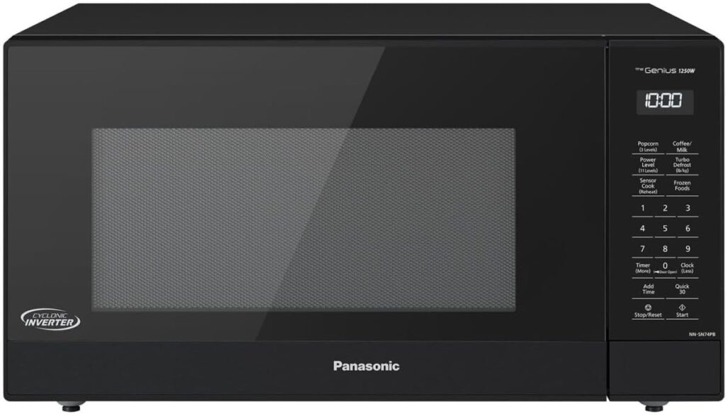 Panasonic NN-SN75LB cu.ft Cyclonic Inverter Countertop Microwave Oven 1250Watt Power with Genius Sensor Cooking, 1.6 cft, Black