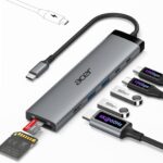 Acer 8 in 1 USB C Hub 10Gbps, USBC to HDMI Adapter 4K@60Hz, 2×USB-C 3.2, 2×USB A 3.0 Data Transfer, 100W PD Port Type C Multiport Splitter with SD/TF Card Reader, for Laptop, PC, Desktop, iPad Pro