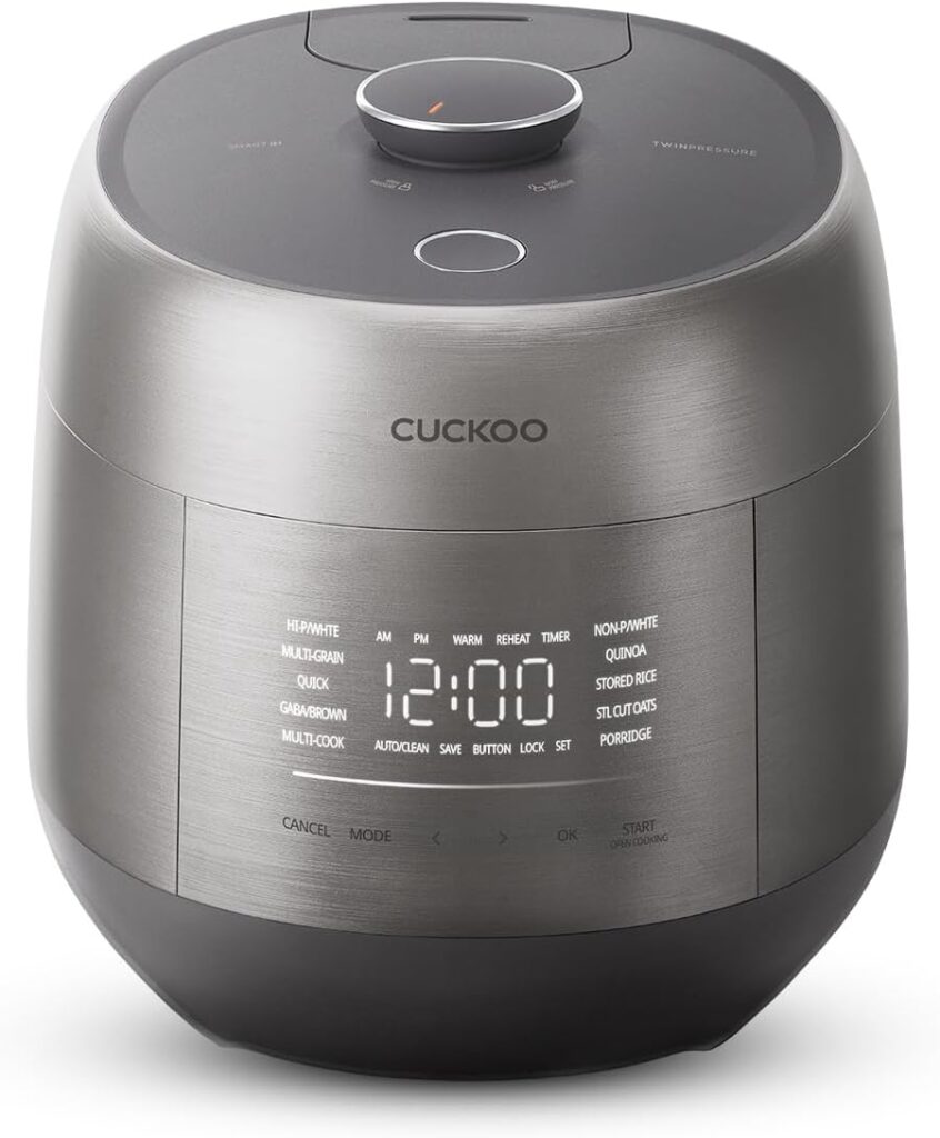 CUCKOO Twin Pressure Rice Cooker 6-Cup Uncooked / 12-Cup Cooked with Induction Heating Technology, Silent Pressure System, Open Cooking Mode, Dynamic Display, Eco Inner Pot, Gray (CRP-PHTR0609FS)
