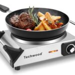 Techwood Hot Plate for Cooking, 1500W Electric Stove Countertop Single Burner with Adjustable Temperature & Stay Cool Handles, 7.5” Cooktop for Home/RV/Camp, Compatible for All Cookwares, Silver