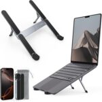 SODI [Ultra Compact] Foldable & Portable Laptop Stand for Desk, Lightweight Tablet Stand for Business Travel, Library, Cafe, 6 Level Height Ergonomic Aluminum Computer Holder for 10-16″ Laptops