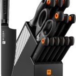 WIZEKA Kitchen Knife Block Set: 15 Pieces Dishwasher Safe Knives Set for Kitchen, Ultra Sharp Black Knife Set With Sharpener, Non-Slip Handle, Anti-Rust Coating, Dark Vision Series