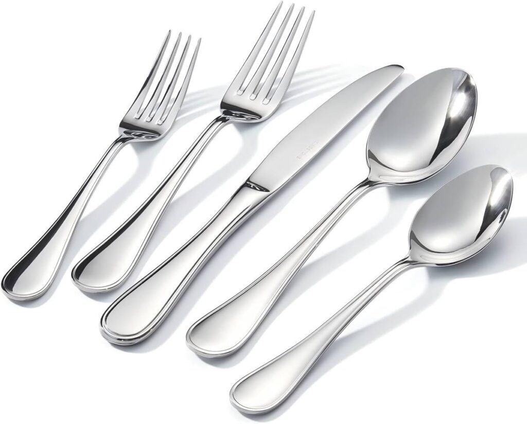 KINGSTONE 20 Piece Teardrop Silverware Set for 4, 18/10 Stainless Steel Flatware Set, Modern Design Cutlery Set for Home/Hotel/Wedding,Mirror Polished and Dishwasher Safe