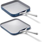 Caraway Griddle Pan & Grill Pan Duo – Non-Stick Ceramic Coated – Non Toxic, PTFE & PFOA Free – Oven Safe & Compatible with All Stovetops – Navy