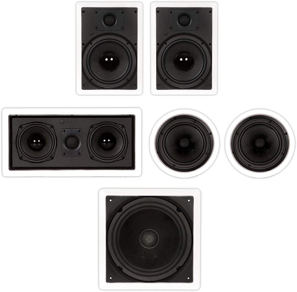 Theater Solutions TST85 in Wall and in Ceiling 8″ Speakers 1350W Home Theater 5.1 Speaker System