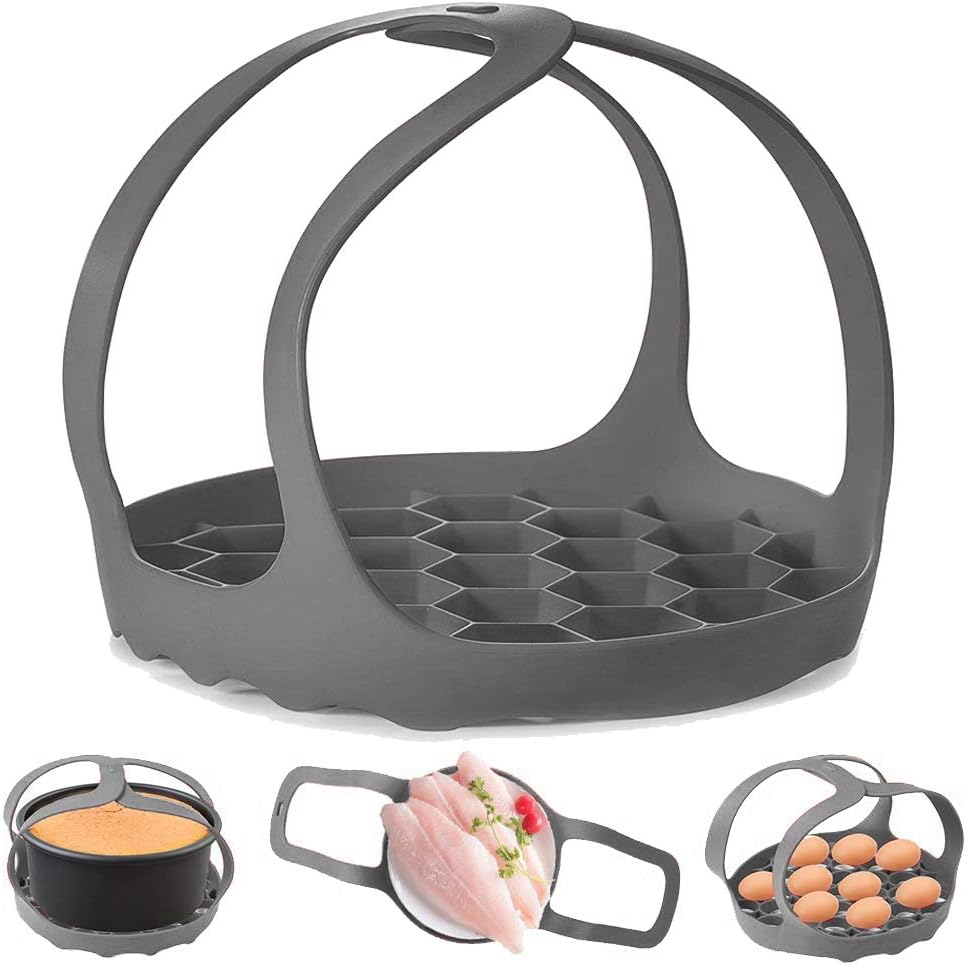 Pressure Cooker Sling, Silicone Bakeware Sling for 3Qt Instant Pot, Multi-function Cooker Anti-scalding Bakeware Lifter Steamer Rack, BPA-Free Silicone Egg Steamer Rack (Gray)