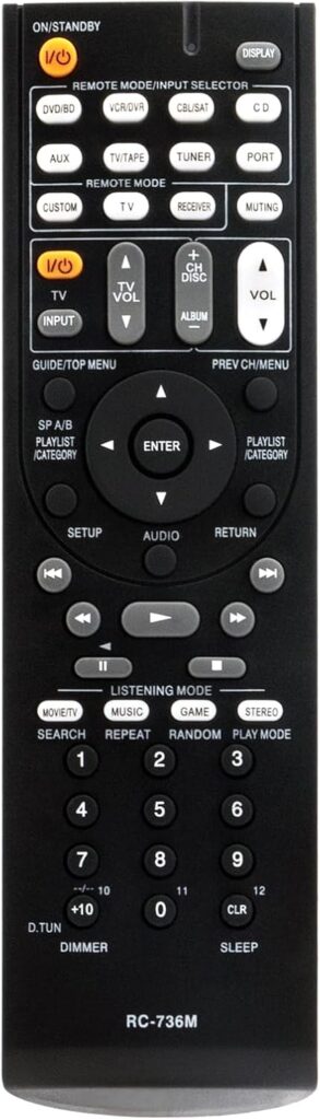 RC-736M Replace Remote Control Compatible with Onkyo Home Theater Receiver HT-R570 HT-S5200 HTS5200B HTP-570 SKF-570 L SKF-570 R SKC-570 SKR-570 L SKR-570 R SKB-570 L SKB-570 R SKW-570 UP-A1L 29344934