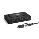 Plugable 7-in-1 USB Powered Hub for Laptops With USB-C or 3.0 – Power Station for Multiple Devices and Data Transfer With 60W Adapter, Driverless
