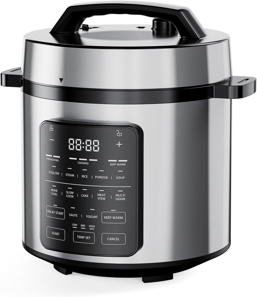 DUMOS 12-in-1 Electric Pressure Cooker 6 QT Stainless Steel Multi Cooker Electric for Pressure, Rice, Steamer, Yogurt Maker, Slow Cook,Meat Stew, Cake, Porridge, Multigrain, Sliver