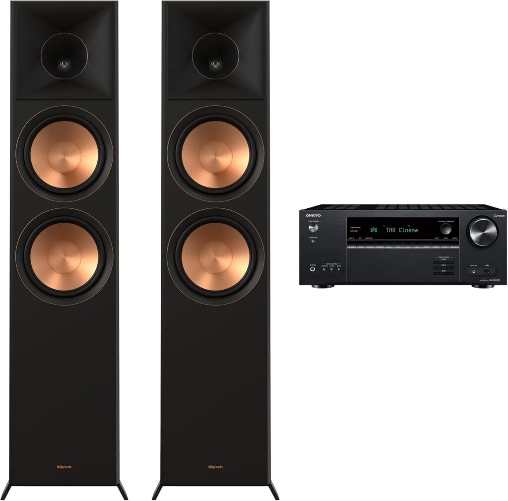 Klipsch Reference Premiere RP-8000F II Floorstanding Speaker with 8” Cerametallic Woofers in Ebony with Onkyo TX-NR6100 7.2 Channel THX Certified Network AV Receiver