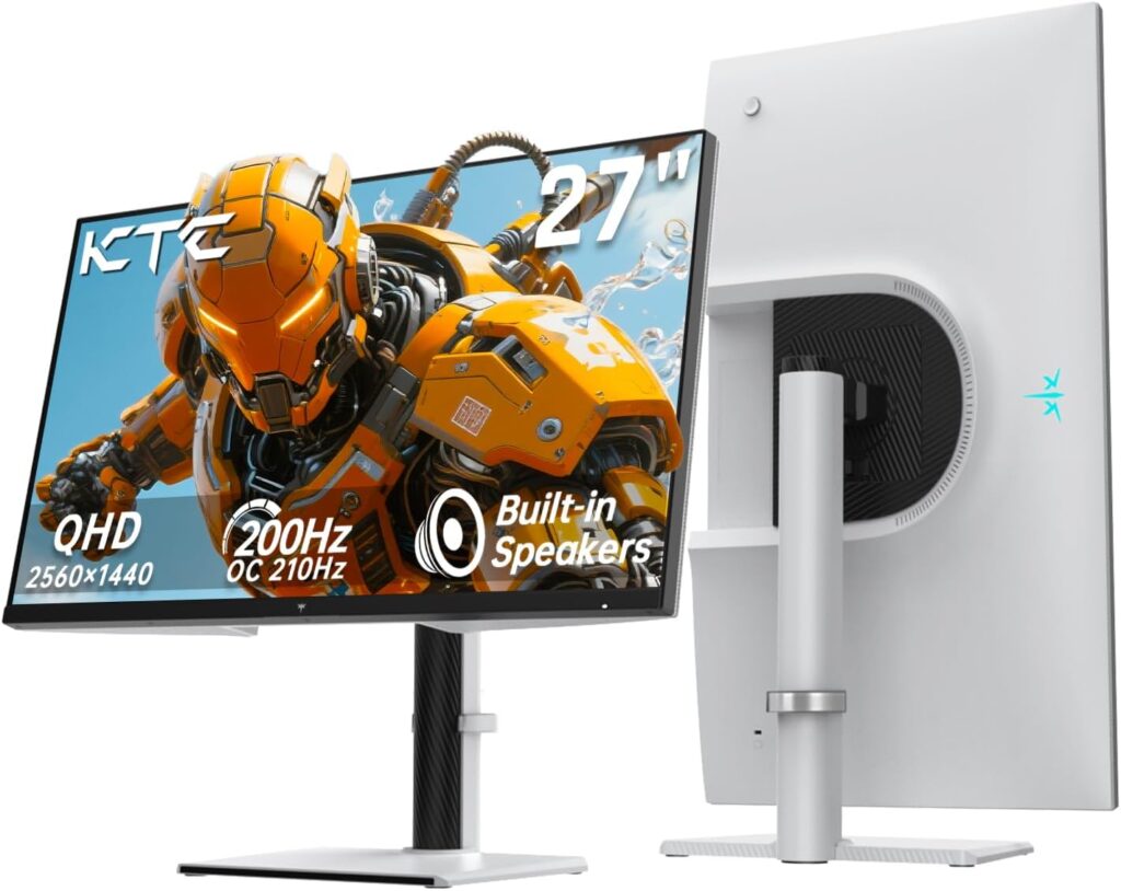 KTC 27 Inch Gaming Monitor 200Hz, 1440P Monitor with Speakers, Up to 210Hz Computer Monitors Fast IPS 1ms, 131% sRGB, Adaptive Sync, Tilt/Swivel/Pivot/Height Adjustment, HDMI DisplayPort, White H27T6