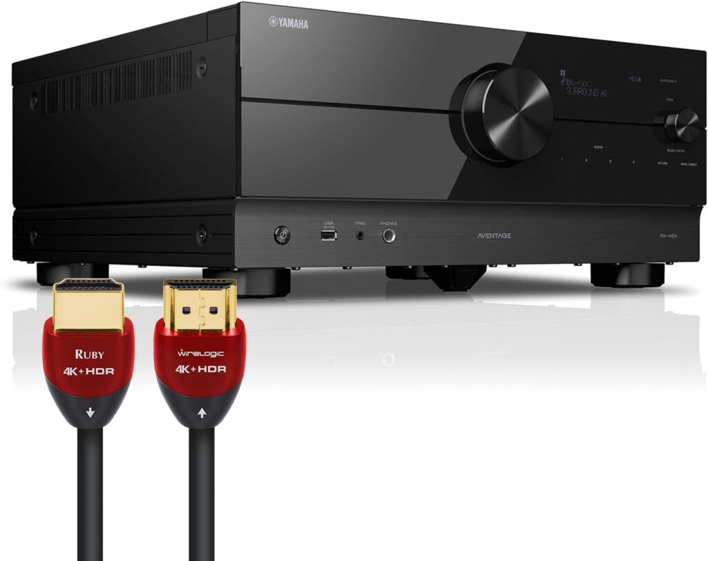 YAMAHA RX-A6A 9.2ch AV Receiver Bundle with Pair of 8 feet 8K HDMI Cables