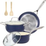 Pots and Pans Set, 7 Piece Nonstick Ceramic Cookware Set, Kitchen Induction Cookware Sets, Pots and Pans Non Stick with Oven Safe Handle, 100% PFOA Free, Blue