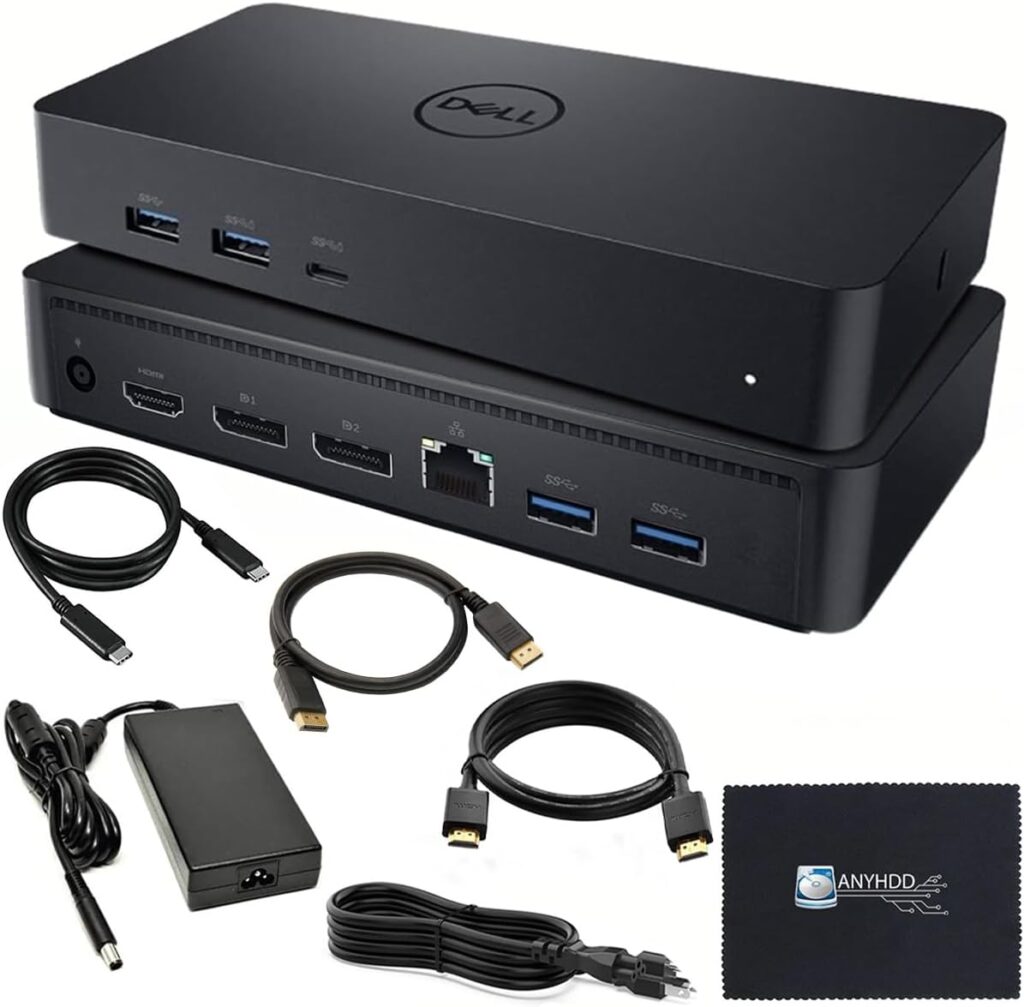 D6000 Dell Docking Station Dual Monitor – USB C Universal Dock with 130W Adapter, HDMI, DisplayPort, USB-C Cables – Supports 4K Display (Renewed)