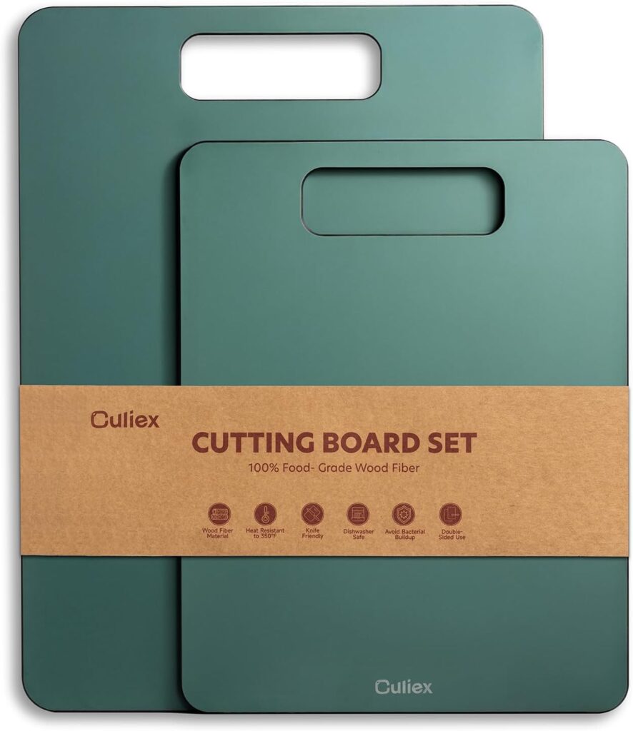 Cutting Boards for Kitchen [Set of 2], Wood Fiber Composite Cutting Board, Dishwasher Safe, Non Slip Non Toxic Chopping Board for Meat Vegetables Fruit Cheese – Green