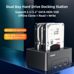 MAIWO Dual Bay Hard Drive Docking Station with Offline Clone for 2.5 3.5 Inch SATA HDD SSD, 3X USB 3.0 Hub Extension, 48TB Capacity, External Hard Drive Duplicator Cloner Copier
