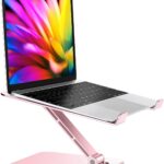 Foldable Laptop Stand, Height Adjustable Ergonomic Computer Stand for Desk, Aluminum Portable Laptop Riser Holder Mount Compatible with MacBook Pro Air, HP, Dell 10-16″ (Pink)