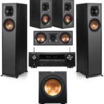 Klipsch Reference R-52C Center Channel Home Speaker, Black Bundle with R-52C Center Speaker, R-12SW 12″ 400W Powered Subwoofer, R-41M Bookshelf Speakers, 5.2-Channel 8K Receiver
