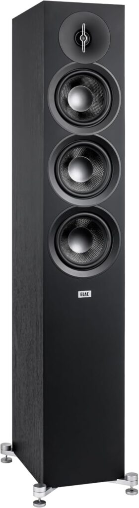 ELAC Debut 3.0 DF53-BK Floorstanding Speaker, Black Ash (Each) – 1” Aluminum Dome Tweeter, 5.25” Aramid Fiber Midrange & Dual 5.25” Aramid Fiber Woofers – 3-Way Bass Reflex – 38Hz to 38KHz Response