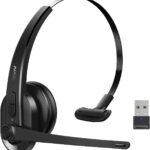 LEVN Wireless Headset with Mic for Work, Bluetooth Headset with Microphone-AI Noise Cancelling, Single-Ear Wireless Headphones with Mic & USB Dongle for PC/Computer/Call Center/Laptop/Teams/Zoom/Home