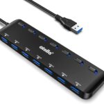 atolla USB 3.0 hub, 7 ports, Multi USB 3.0, SuperSpeed 5 Gbit/s, USB adapter with 7 switches and individual indicators, compatible with Windows, Mac OS, Linux and other operating systems