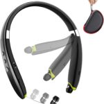 Bluetooth Headphones, Upgraded Foldable Wireless Neckband Headset with Retractable Earbuds, Noise Cancelling Stereo Earphones with Mic for Workout, Running, Driving (with Carry Case)