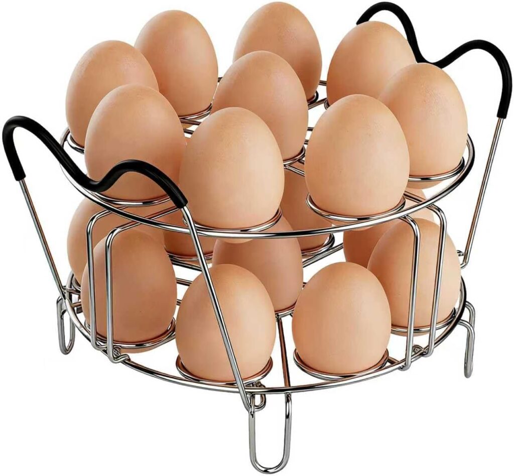 Instant Pot Accessories – Stackable 304 Stainless Steel Egg Steamer Rack Trivet | Holds 18 Eggs | Heat-Resistant Handles | Fits 6qt & 8qt Pressure Cookers | Egg Holder for Boiled Eggs