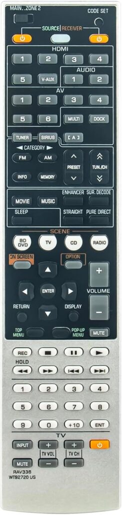 RAV336 WT92720US New Replaced Remote Control Compatible with Yamaha AV Receiver RX-A700BL RXV667 RXA700 HTR6063 RXV667BL RXA700BL RX-V667 RX-A700 HTR-6063 RX-V667BL