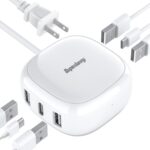 SUPERDANNY 6-Port USB Charger, 40W 8A Mini USB Charging Station, Charging Station for Multiple Devices, 4ft Cable, Compatible with iPhone, iPad, Galaxy, Pixel, for Travel, Cruise, White