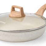 CAROTE Non Stick Frying Pan Skillet,10″ Nonstick Fry Pan with Glass Lid, Egg Pan Omelet Pans, Granite Cookware PFOA Free White Granite, 10-Inch