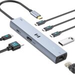 Selore 10Gbps USB C Hub Multiport Adapter, Ethernet Adapter with 4K@60Hz HDMI, Gigabit Ethernet, 3 USB C Ports, 100W PD, USBC Dongle for MacBook Pro Air, iPad, HP, Dell, etc